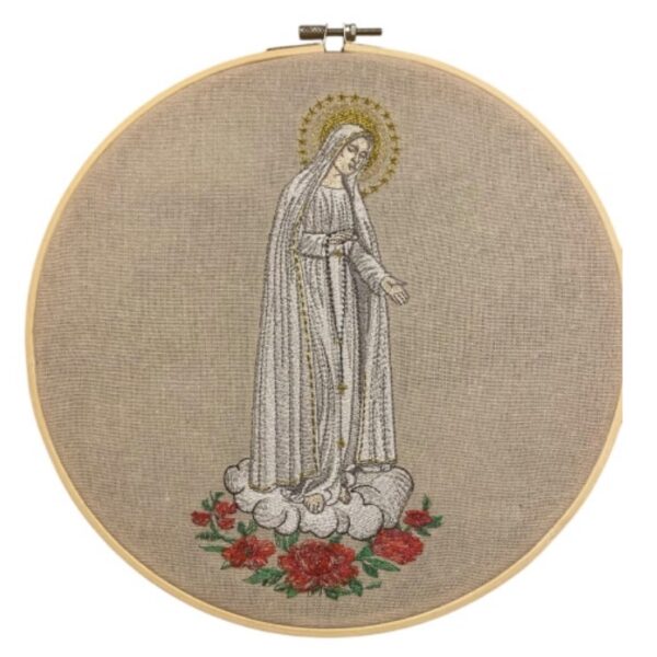 OUR LADY OF FATIMA EMBROIDERY<br>(On wooden Hoop)